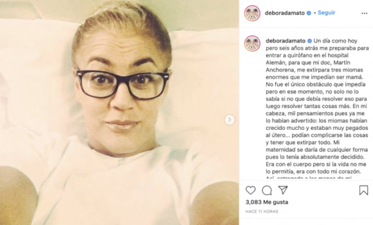 Débora D'Amato y su fuerte relato sobre la cirugía a la que tuvo que someterse para convertirse en mamá: "El doctor dijo que me había salvado el útero"