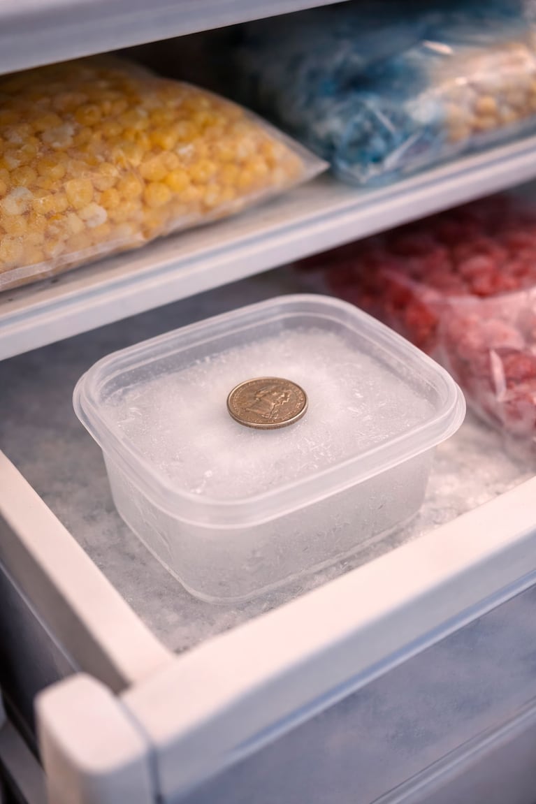 Dejar una moneda en el freezer: por qué recomiendan hacerlo (foto creada con IA)