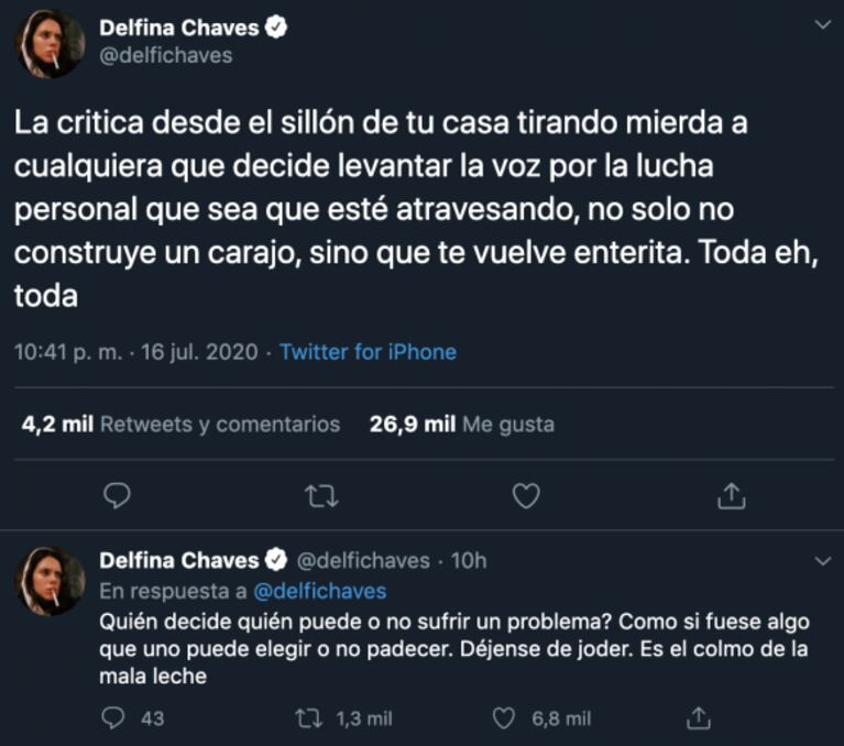 Delfina Chaves contra las críticas a Oriana Sabatini por su video del 'amor propio': "Déjense de joder, es el colmo de la mala leche"