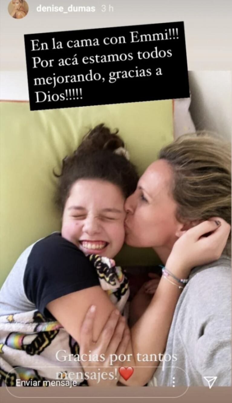 Denise Dumas se mostró en reposo con su hija y contó cómo sobrellevan el Covid-19: "Estamos todos mejorando"