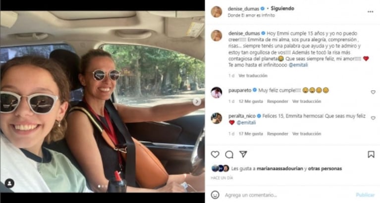 Denise Dumas y Campi celebraron el cumpleaños de 15 de su hija Emma: "Tan orgullosa de vos"