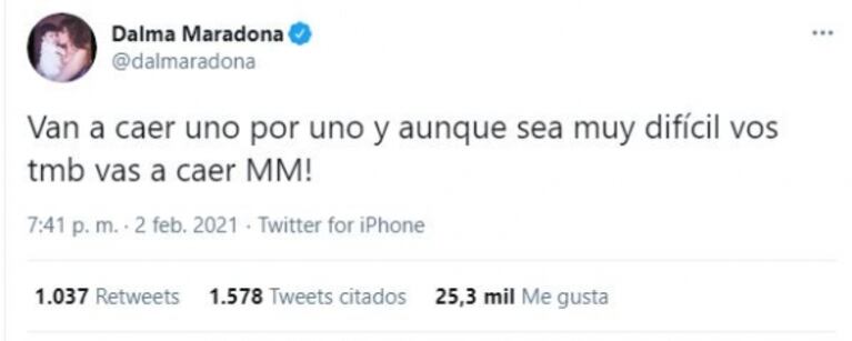 Desafiante tweet de Dalma Maradona ¿contra Matías Morla, tras la muerte de Diego?: "Aunque sea muy difícil, vas a caer"