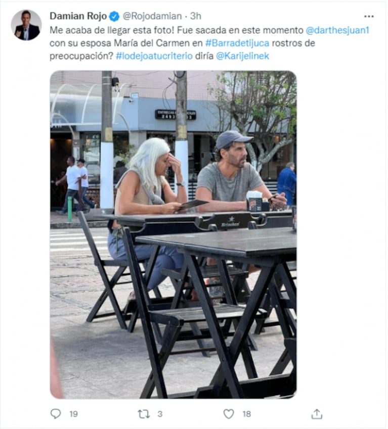 Descubren a Juan Darthés y su esposa en un bar de Río de Janeiro: "¿Rostros de preocupación?"