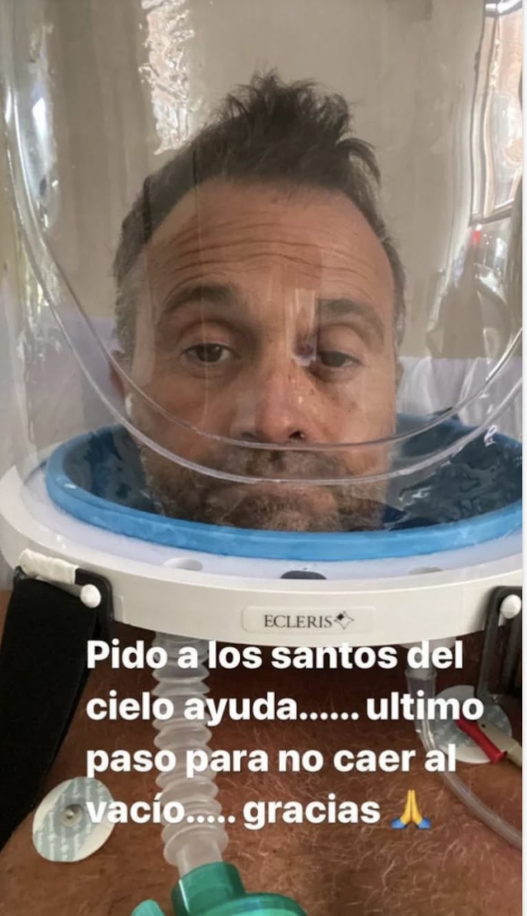 Desgarrador pedido de Sergio Lapegüe, después de que le pusieran un casco "helmet" para respirar mejor: "A los santos del cielo, ayuda"