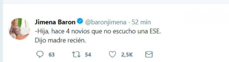 Desopilante comentario de la madre de Jimena Barón sobre sus yernos: “Hace cuatro novios que no escucho una ese"