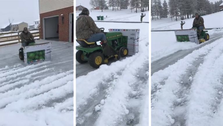 Despejó la nieve de su casa con un innovador método