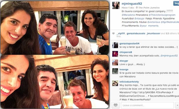 Diego Armando Maradona junto a la bella modelo española (Foto: Instagram). 