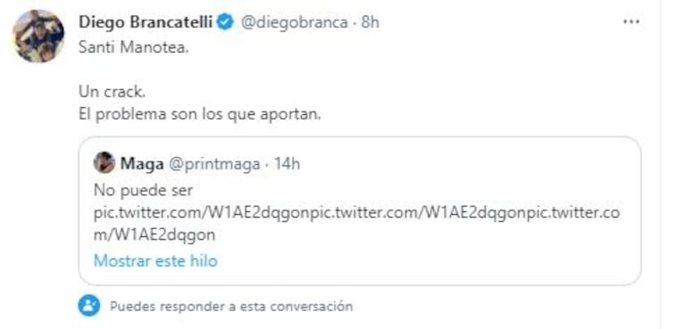 Diego Brancatelli fulminó a Santi Maratea al enterarse del motivo de su nueva colecta