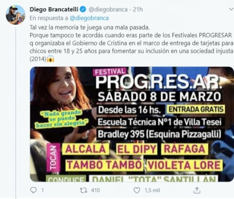 Diego Brancatelli le mostró su recibo de sueldo al Dipy, tras el fuerte cruce: "Tenés que informarte mejor"