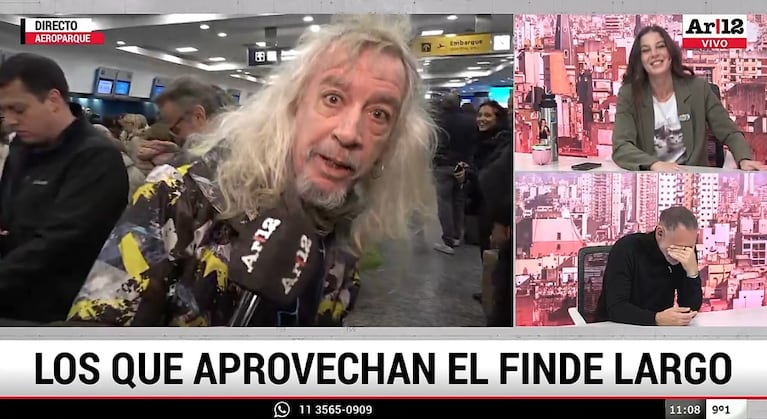Diego Capusotto en el Aeropuerto Jorge Newbery