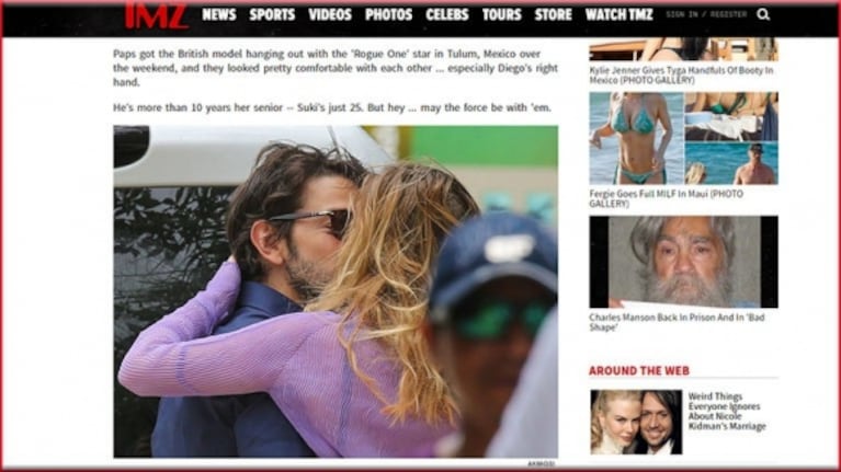 Diego Luna, a los besos (¡y manito indiscreta!) con la modelo inglesa Suki Waterhouse en Tulum