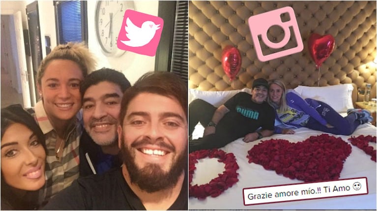 Diego Maradona, a puro amor en Italia: selfie con Diego Jr. y noche romántica con Rocío Oliva. Foto: Twitter/ Instagram