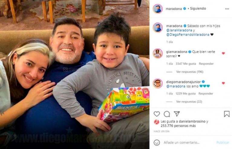 Diego Maradona compartió una foto junto a Jana y Dieguito Fernando: la inesperada reacción de Gianinna