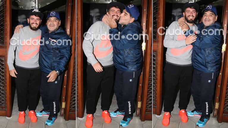 Diego Maradona y Diego Junior, juntos en la casa de Villa Devoto. (Fotos: Movilpress)