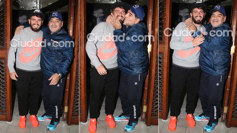 Diego Maradona y Diego Junior, juntos en la casa de Villa Devoto. (Fotos: Movilpress)