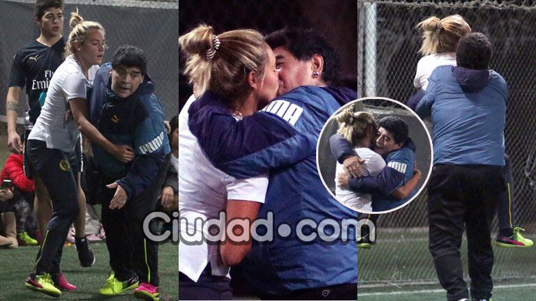 Diego Maradona y Rocío Oliva, enamorados en la cancha (Fotos: Movilpress).