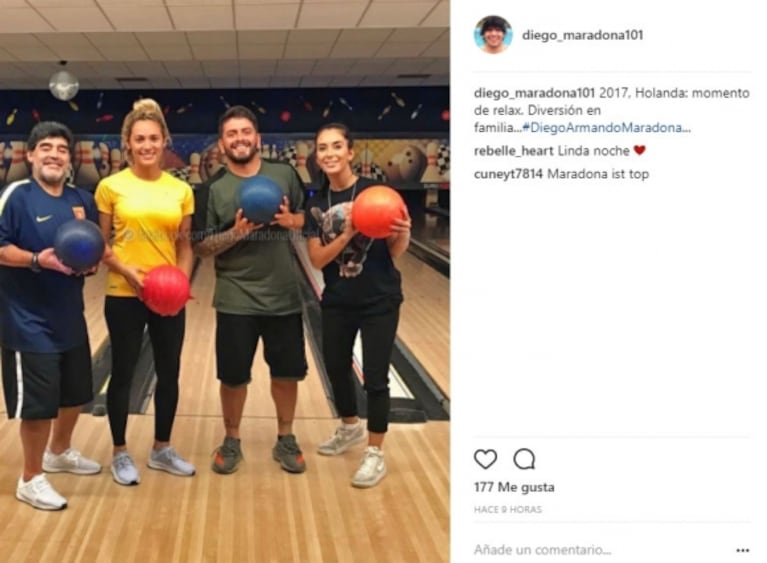 Diego Maradona y Rocío Oliva, reconciliados en Holanda: cena y bowling junto a Diego Junior y su esposa