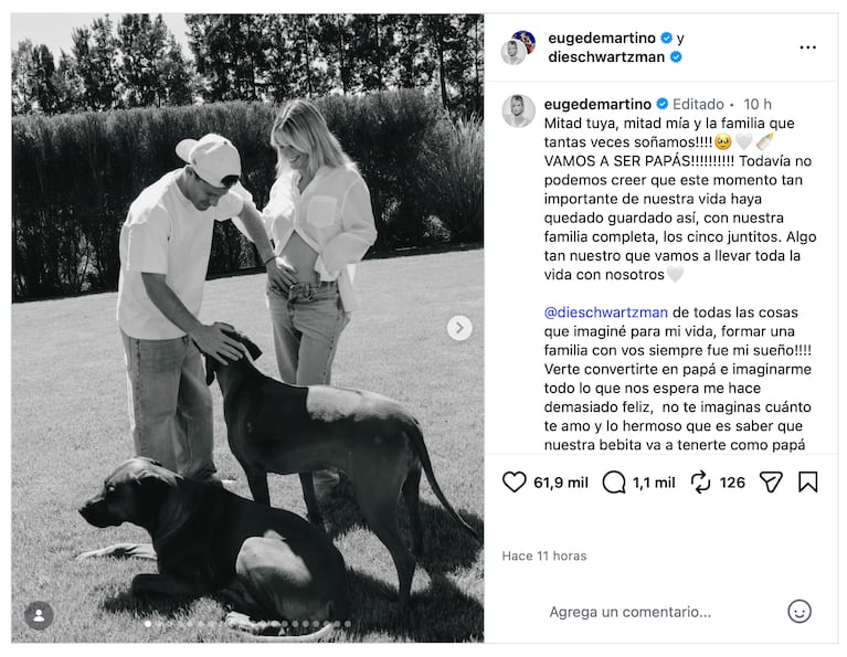 Diego Schwartzman y Euge de Martino  serán papás (Foto: Instagram @eugedemartino)