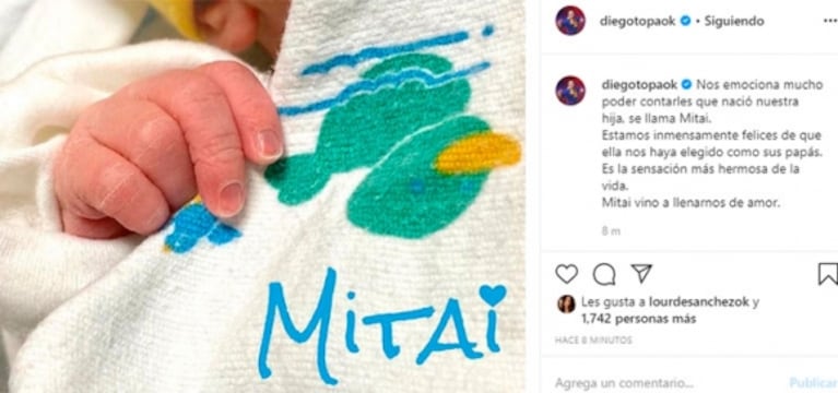Diego Topa anunció el nacimiento de su hija, Mitai: "Felices de que nos haya elegido como papás"