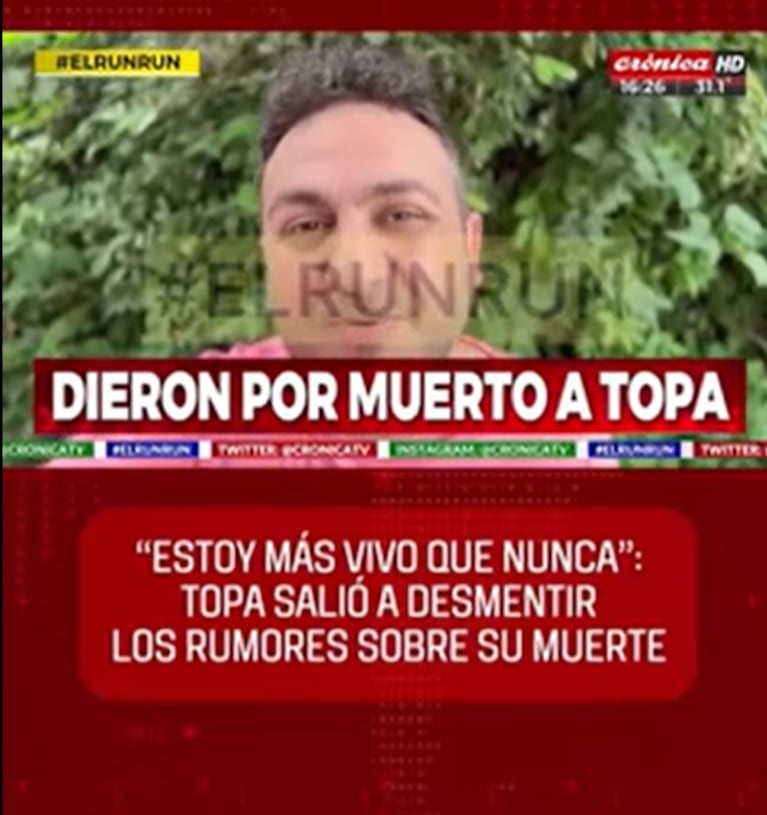 Diego Topa salió enojado a desmentir su muerte: “¡Es la tercera vez que me pasa!”