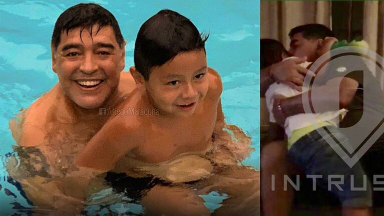 Diego y Dieguito Fernando Maradona, juntos después de dos años y medio. (Foto: Instagram y TV)