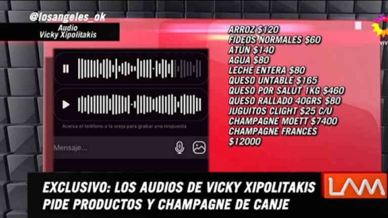 Difunden insólitos audios de Vicky Xipolitakis pidiendo canje a un almacén: "Necesito queso, pan negro, fideitos y agua; algo abundante"