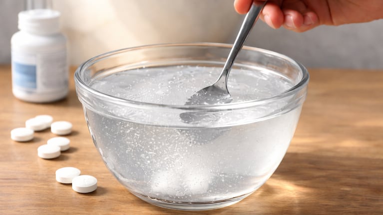 Diluir aspirinas en agua ayuda a blanquear la ropa amarillenta. Foto: Freepik