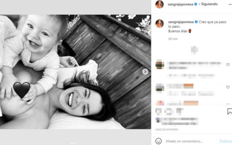 Divertida foto de China Suárez con Amancio en la cama mientras se recupera del covid: "Creo que ya pasó lo peor"