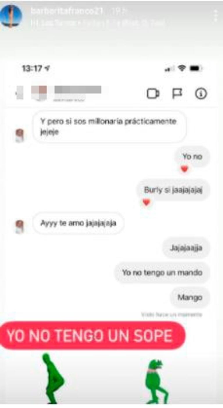 Divertida reacción de Barby Franco cuando le pidieron 50 mil pesos: "Burlando tiene, yo no tengo un mango"
