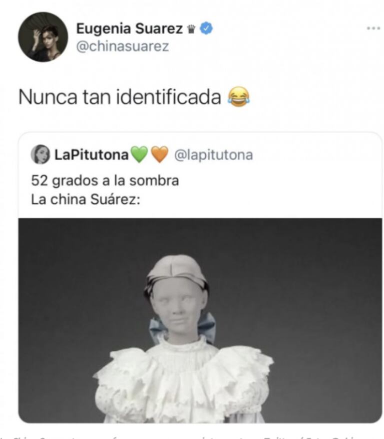 Divertida reacción de China Suárez ante una usuaria que ¿se burló? de su vestido: “Nunca tan identificada”
