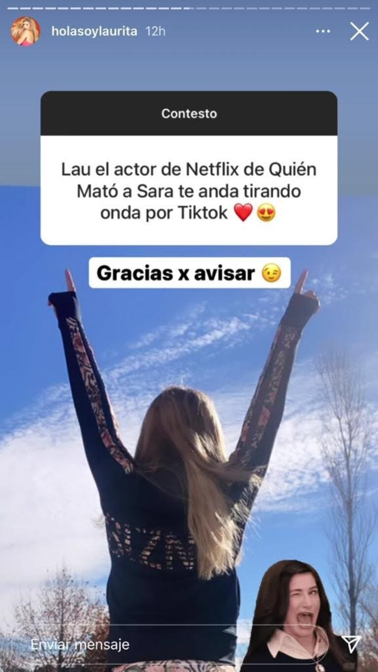 Divertida reacción de Laurita Fernández cuando le dijeron que un actor le "tira onda" por TikTok: "Gracias por avisar"