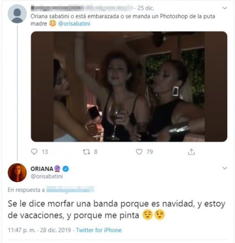 Divertida respuesta de Oriana Sabatini a una seguidora que sospechó un embarazo: "Se le dice morfar una banda"