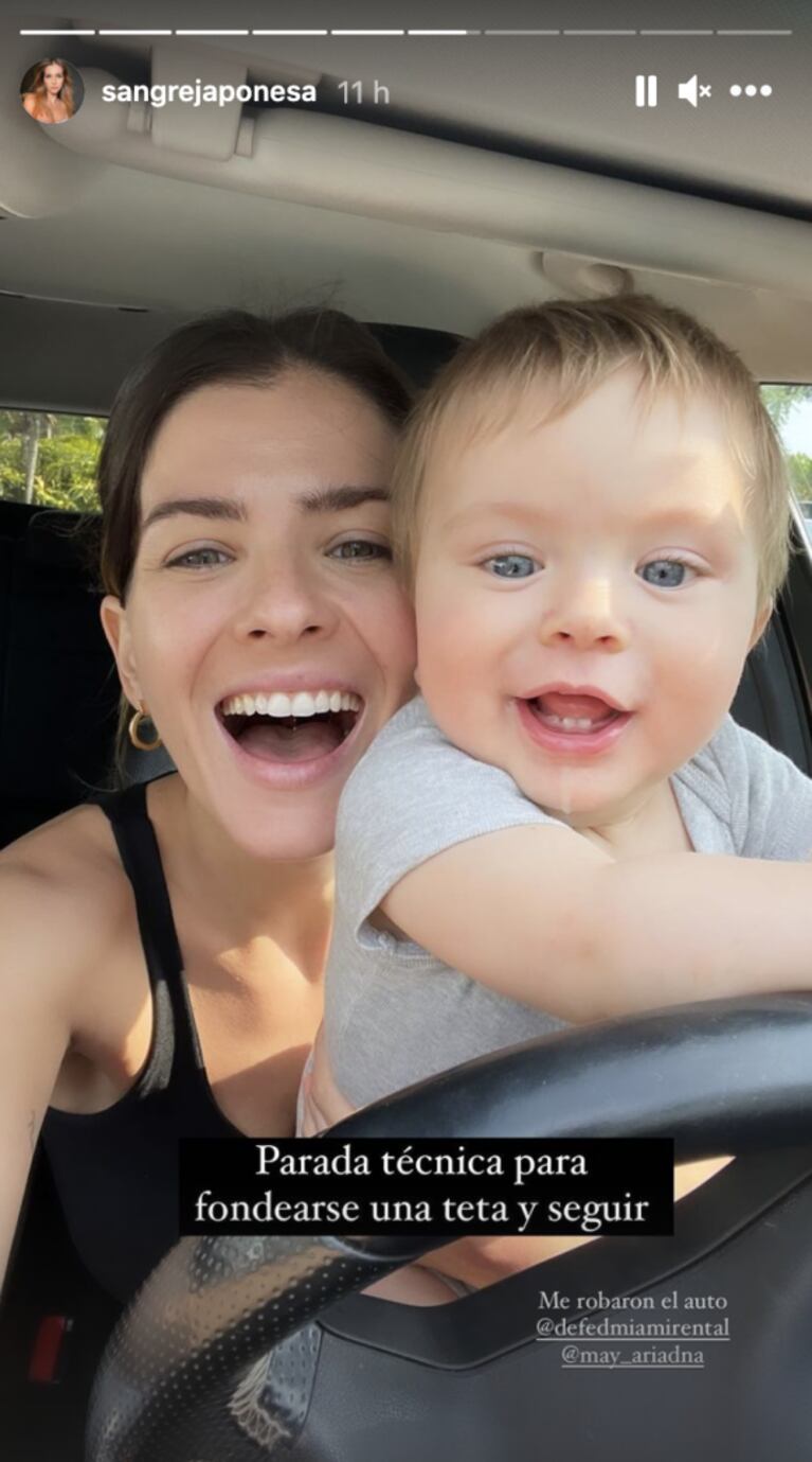 Divertida selfie de China Suárez amamantando a Amancio en Miami: "Parada técnica para fondearse una teta"