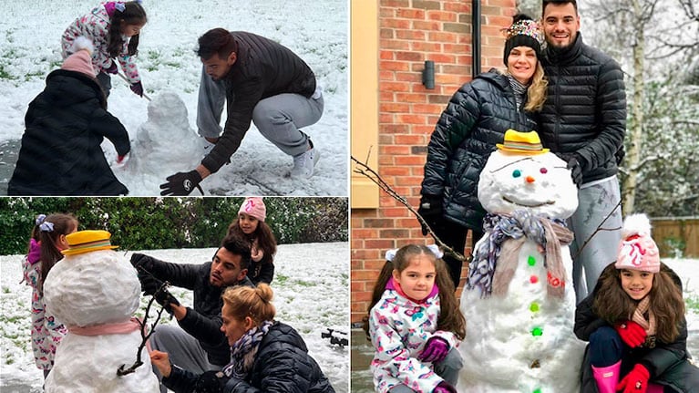 Divertidas fotos de Eliana Guercio y Chiquito Romero armando un muñeco de nieve con sus hijas en Inglaterra