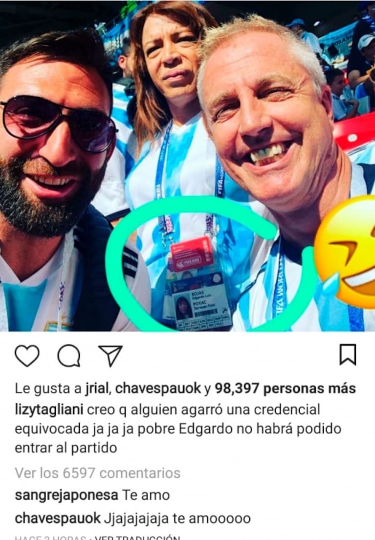 Divertido comentario de Lizy Tagliani sobre su credencial del Mundial: "Pobre Edgardo, no habrá podido entrar"