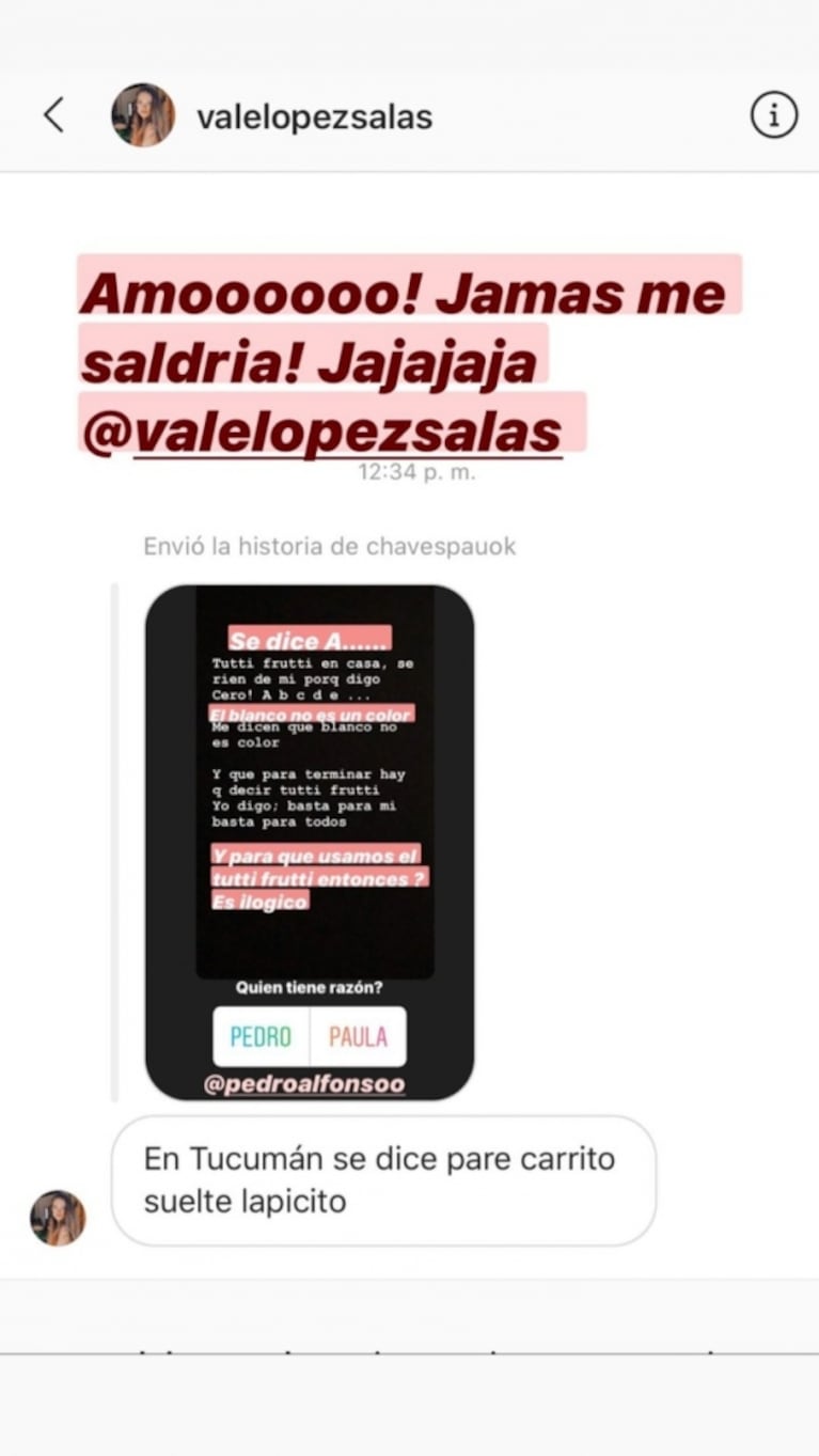 Divertido ida y vuelta de Paula Chaves y Pedro Alfonso jugando al tutti frutti: "Somos dos generaciones diferentes"