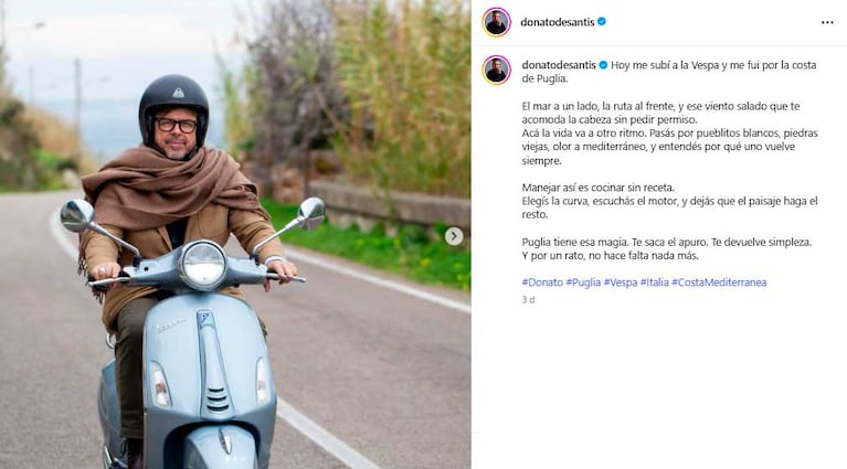 Donato se despidió de Argentina con un posteo en sus redes (Foto: Instagram @donatodesantis)