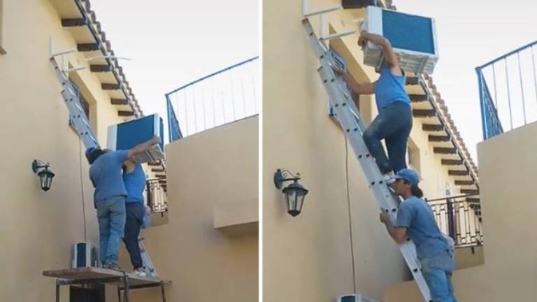 Dos hombres intentas instalar un aire acondicionado y el tremendo final es furor en TikTok