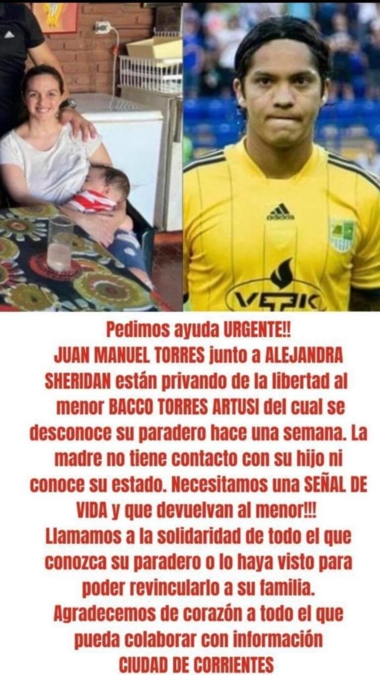 Dramática denuncia de la ex Chiquititas Catalina Artusi contra el exfutbolista Chaco Torres tras llevarse a su hijo: "¡Una señal de vida!"