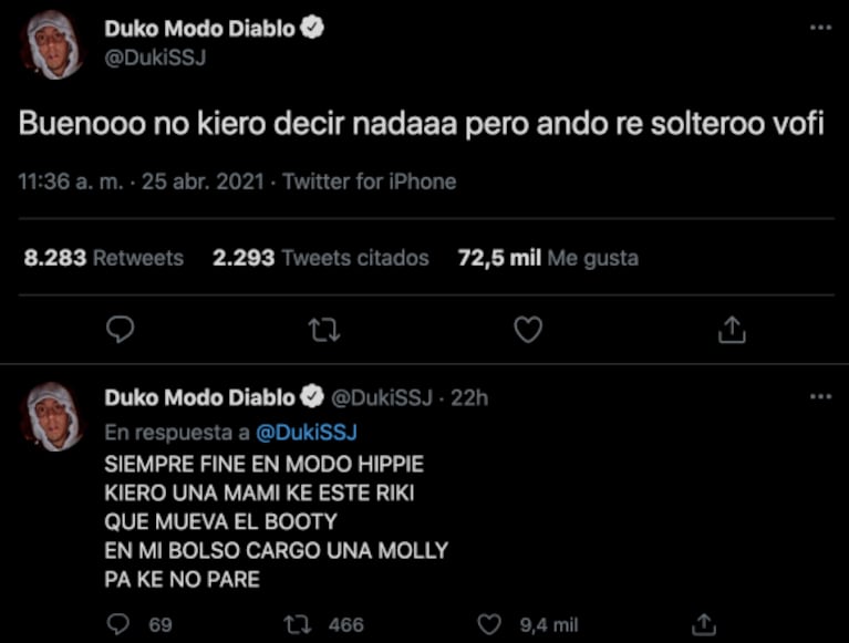 Duki anunció de forma polémica su separación de Brenda Asnicar: "Ando re soltero, en mi mejor momento"