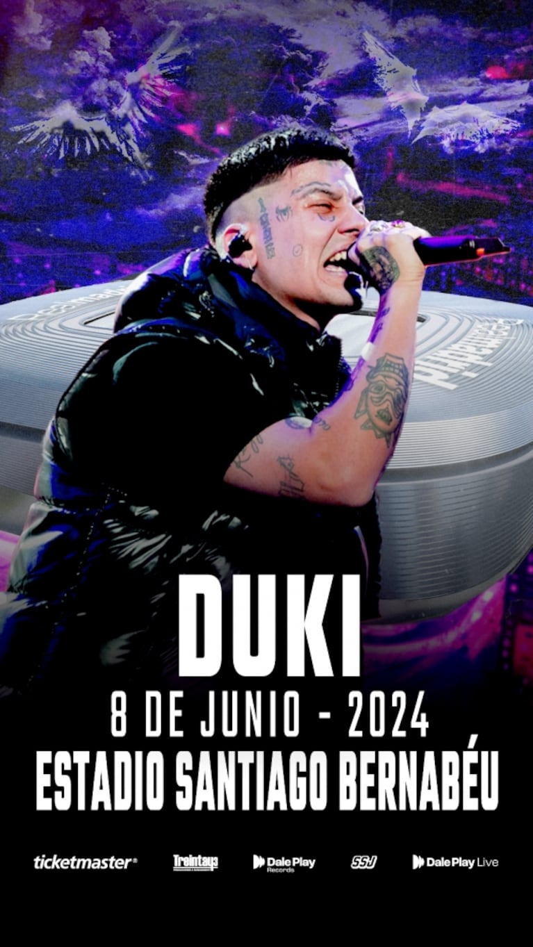 Duki anunció un show en el increíble estadio del Real Madrid