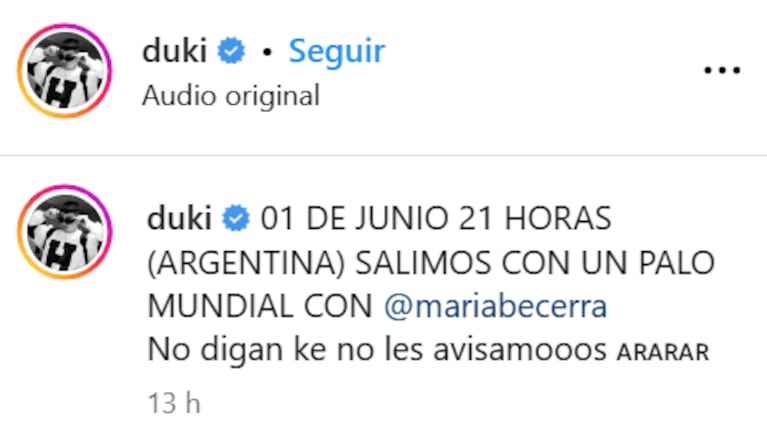 Duki y María Becerra anunciaron su próximo tema juntos de una manera muy original: "Se pudre todo"