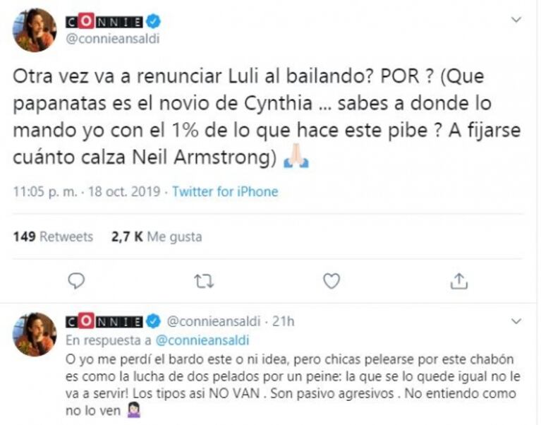 Durísima crítica de Connie Ansaldi a Martín Baclini: "Los tipos así no van, son pasivo agresivos"