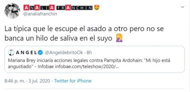 Durísima frase de Analía Franchín contra Mariana Brey por el escándalo con Pampita: “La típica que...”