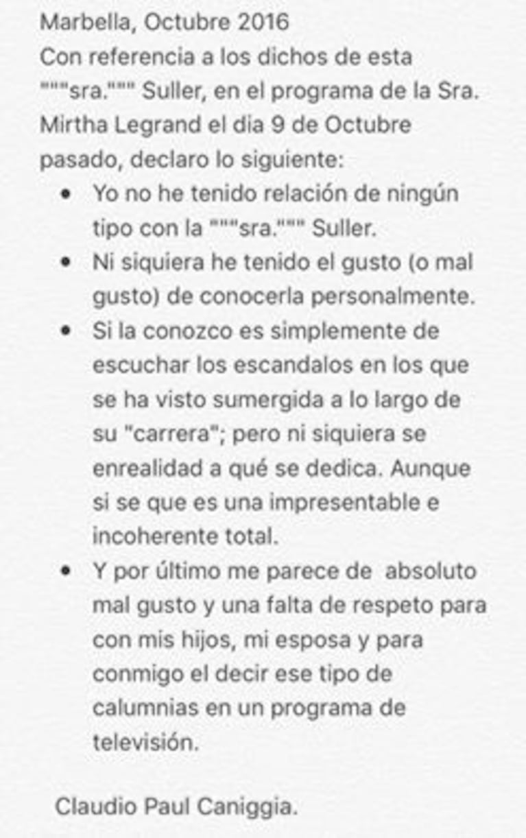 Durísimo comunicado de Claudio Caniggia contra Süller: "Es una impresentable e incoherente total"