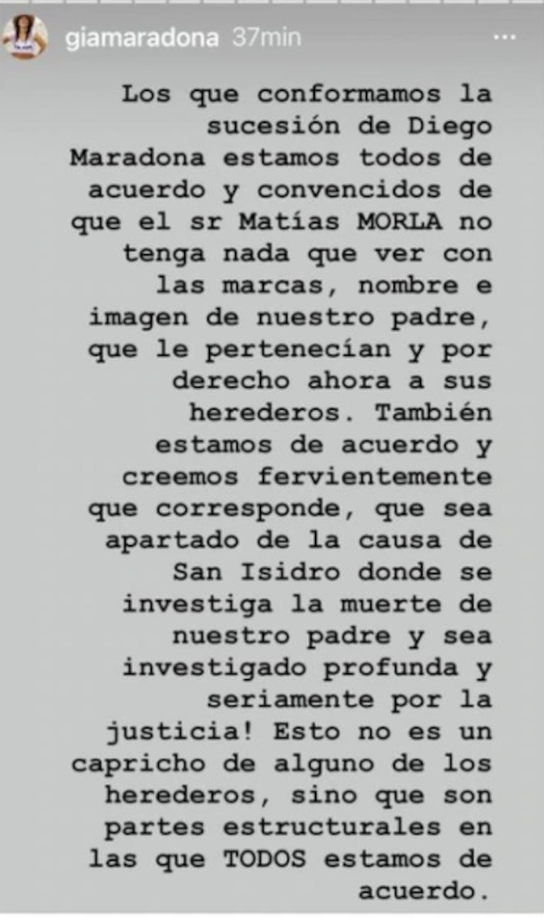 Durísimo comunicado de todos los hijos de Diego Maradona contra Matías Morla: "Juntos lucharemos contra los inescrupulosos"