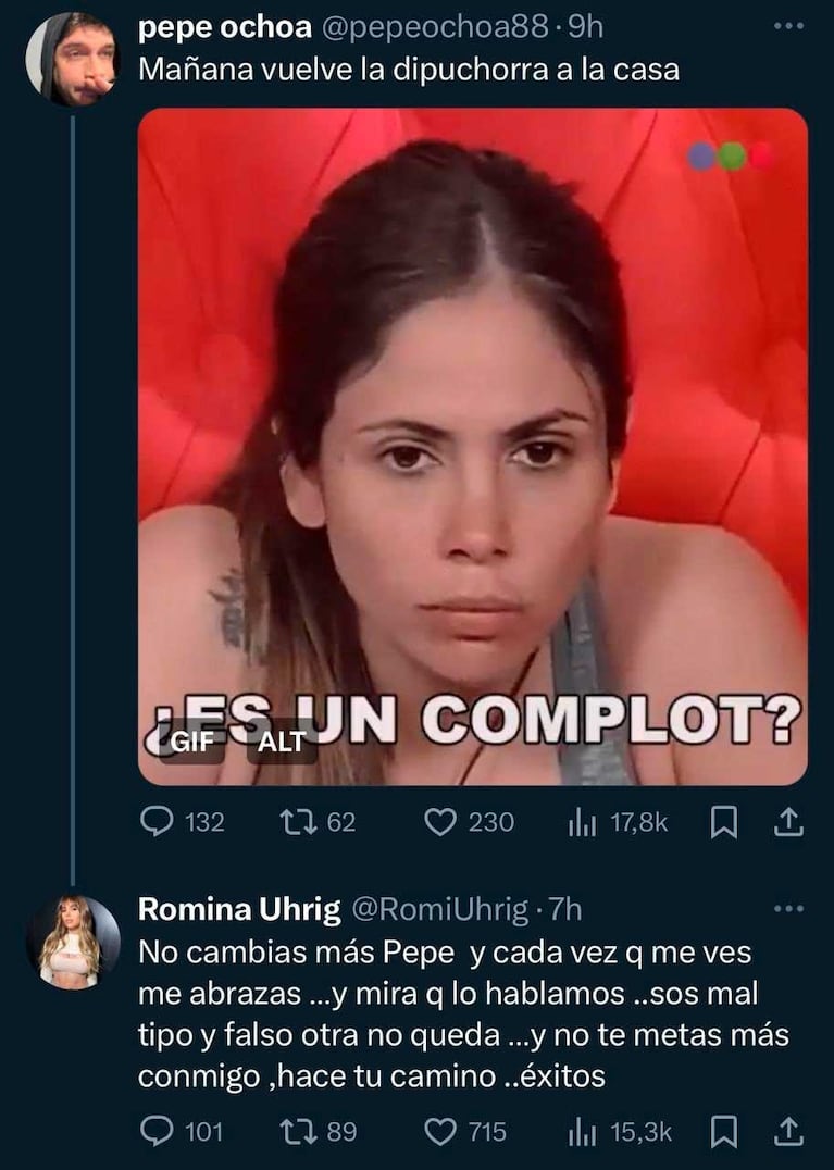 Duro cruce en Twitter entre Romina Uhrig y Pepe Ochoa (Foto: captura Twitter / X)