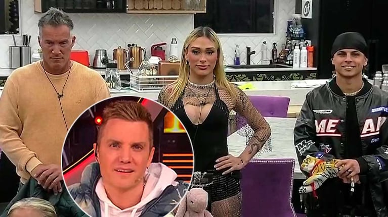 Eduardo Carrera, Danelik Galazan, Franco Zunino y Santiago del Moro en Gran Hermano (Fotos: capturas Telefe)