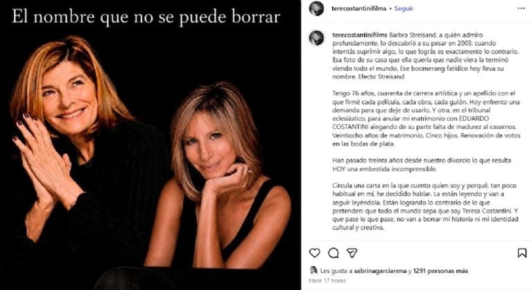 Eduardo Costantini demandó a su exesposa, Teresa: el insólito motivo. Crédito: Instagram