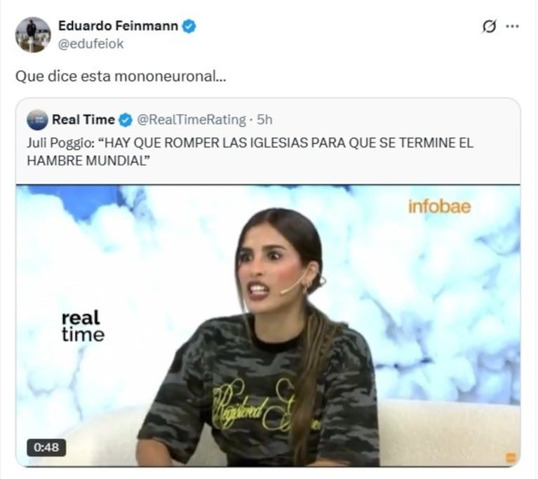 Eduardo Feinmann fulminó a Julieta Poggio por su propuesta sobre el Vaticano. Crédito: X